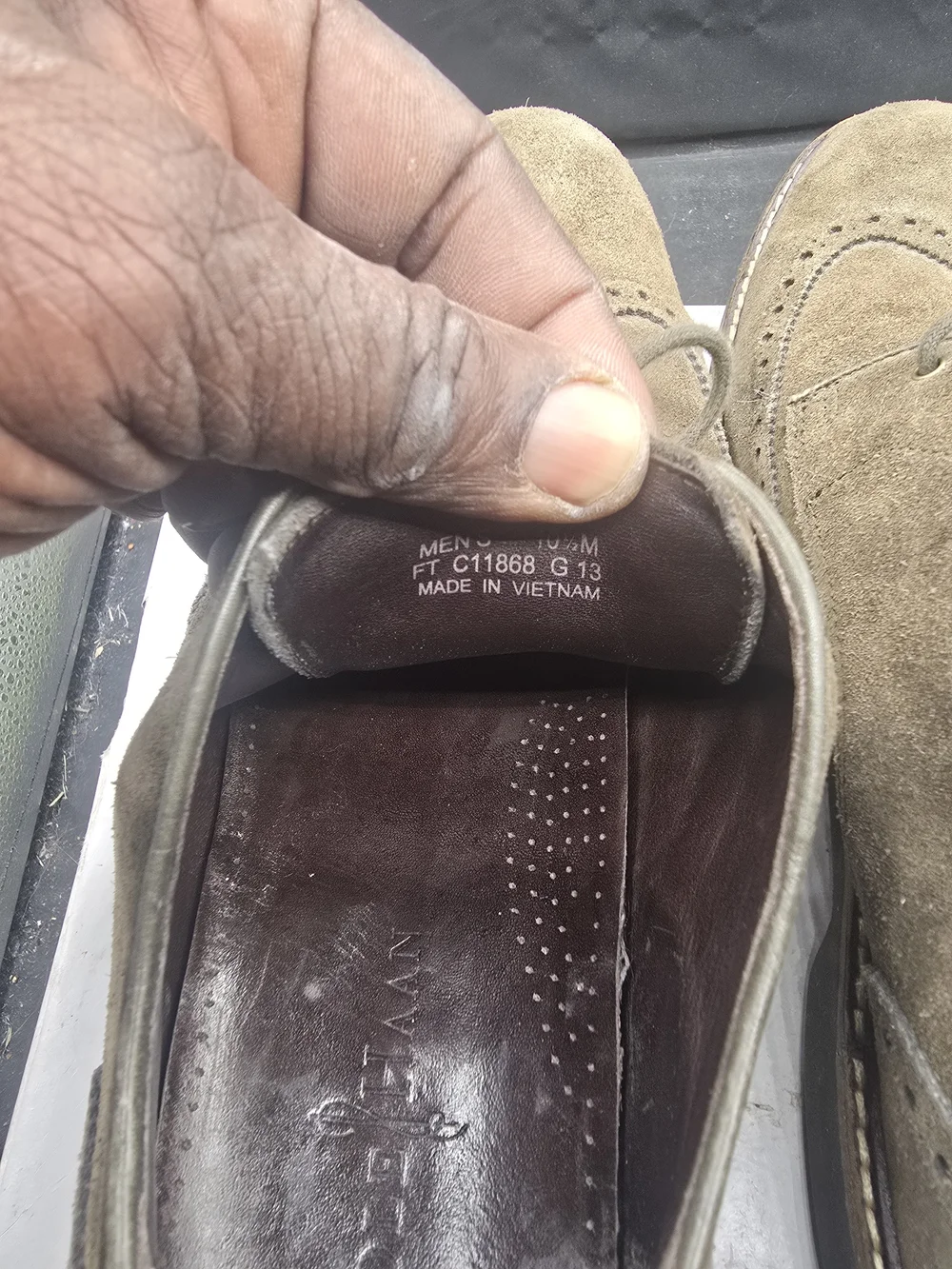 Cole‎ Haan Men's Suede Wingtip Oxfords - Olive Brown